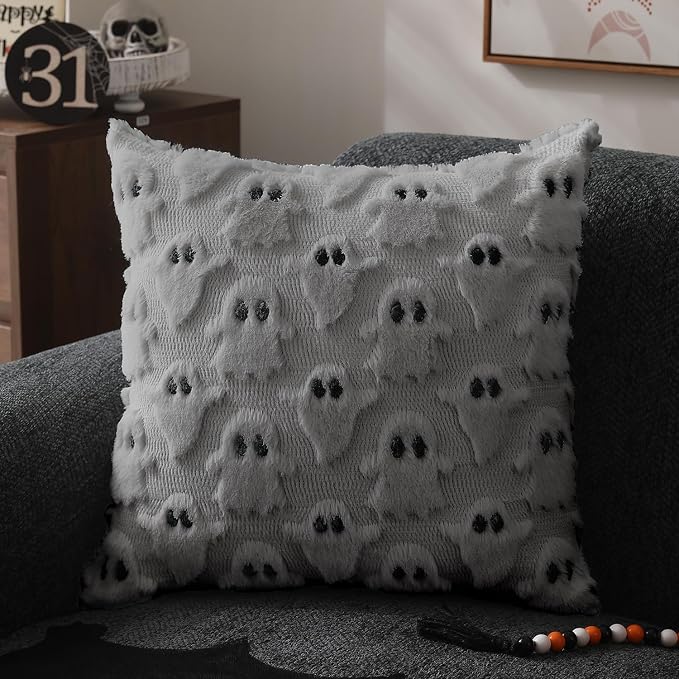 DFXSZ Halloween Pillow Covers 20x20 inch 2Pcs Silver Gray Ghost Halloween Decor