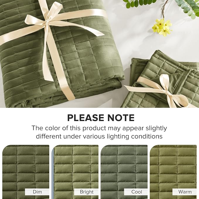 Comfort Spaces Kienna King Quilt Bedding Set 3 Piece, 104"x90" Olive Green | Soft Cozy Lightweight Summer Coverlet Cal King, Quilted Bedspreads Extra Layer, Modern Casual Bedroom Decor, OEKO-TEX