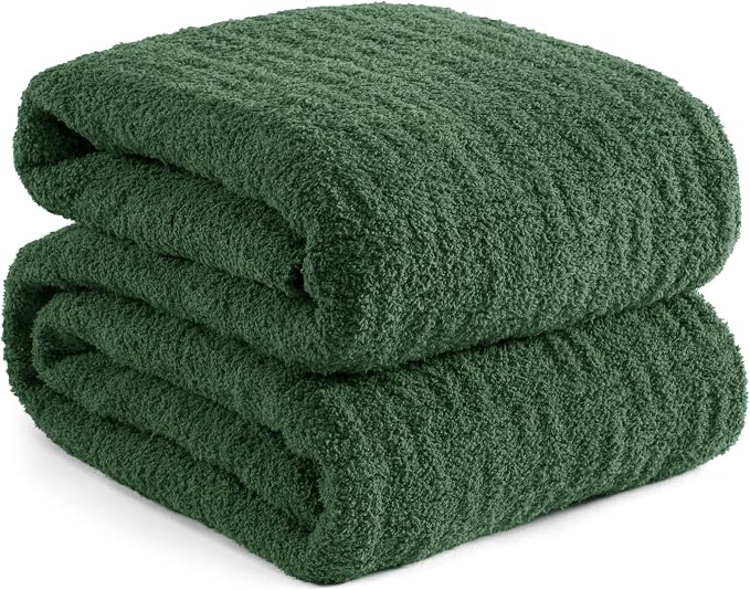 Green Ultra Soft Knit Throw Blanket for Couch,60"X80" Microfiber Fluffy Cozy Warm Knitted Blankets with Checked Pattern for Sofa Bed