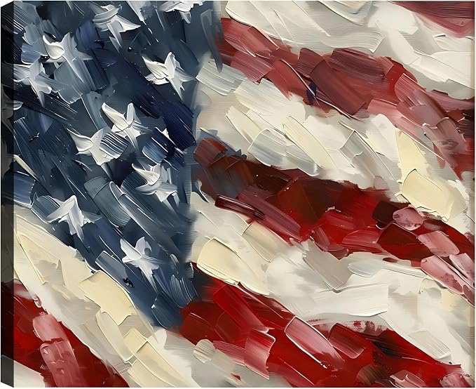 Framed Vintage Distressed American Flag Wall Art, Patriotic Canvas Art Pictures, USA Retro Wall Decor, Made in USA Ready to Hang for Living Room Garage Bar