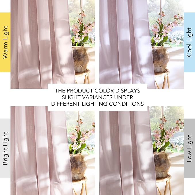 NICETOWN Semi Sheer Blush Pink Curtains 84 inch Length, Rod Pocket & Back Tab Light Filtering Window Treatments Privacy Added Drapes for Living Room, W55 x L84, 2 Panels