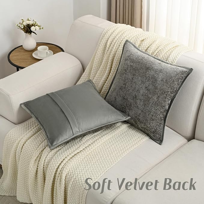 FUTEI Pack of 2 Chenille Soft Throw Pillow Covers 16x16 Inch, Grey