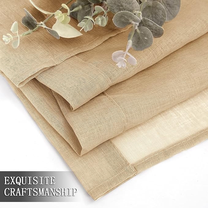 Tollpiz Short Sheer Curtains Linen Textured Living Room Curtain Sheers Light Filtering Rod Pocket Voile Curtains for Bedroom, 42 x 45 inches Long, Beige, Set of 2 Panels