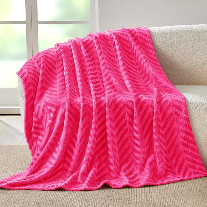Whale Flotilla Flannel Fleece Throw Blanket for Couch, Hot Pink | Lightweight Breathable Soft Sofa Throws, Plush Fluffy Chevron Design Decorative Blankets for All Season, 50x60 Inch