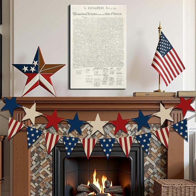 Framed 1776 Liberty Patriotic Wall Art, USA Flag Canvas Art Pictures, Vintage Wall Decor, Made in USA Ready to Hang for Living Room Home Office Man Cave