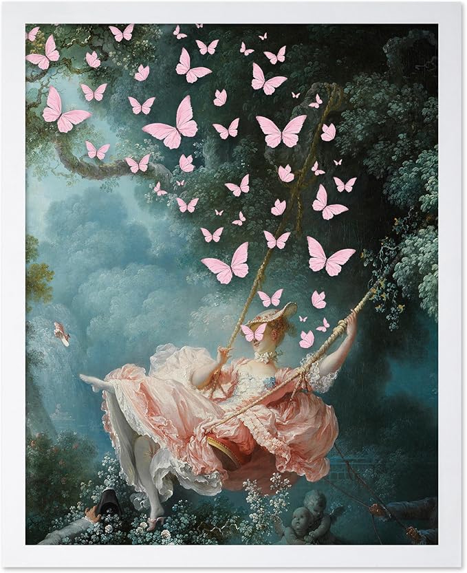 Poster Master Butterfly Print - The Swing Painting Poster - Altered & Pop Art - Aesthetic Wall Design - Gift for Men & Women - Decor for Office, Bedroom or Living Room - 11x14 White Framed