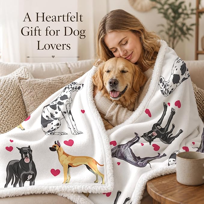 BlessLiving Great Dane White Throw Blanket with Dense Black Dog Patterns Sherpa Fleece Blanket Couch Bed, Soft Cozy Warm Pet Blankets for Puppy Lovers Cute Animal Print Gift 50x60 Inches | sherpa fleece fabric, Great Dense Pet Blankets Puppy Lovers pri...
