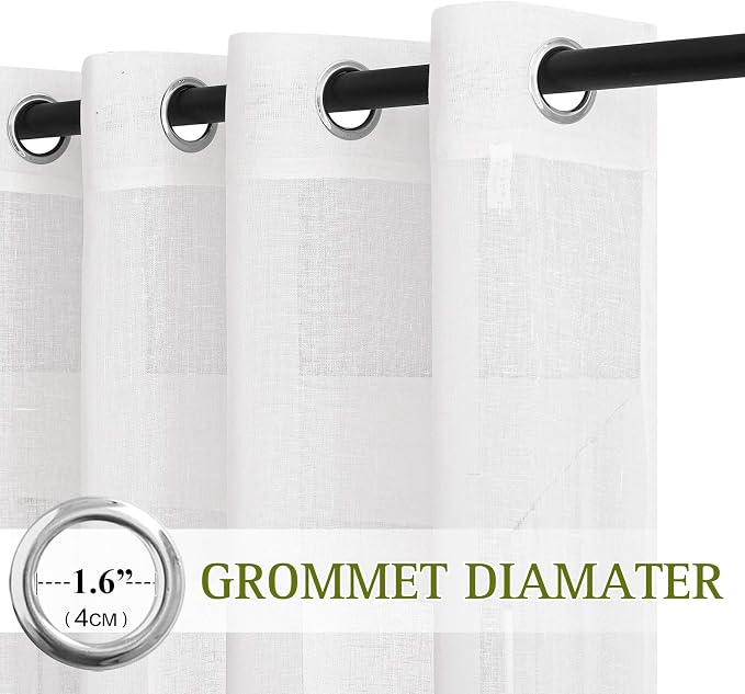 NICETOWN Linen Sheer Curtains Flax Texture for Bedroom Windows, Grommet Semi Sheer Vertical Drapes Privacy with Light Filter for Nursery, White, 36" Wide by 63" Long, 2 Pieces