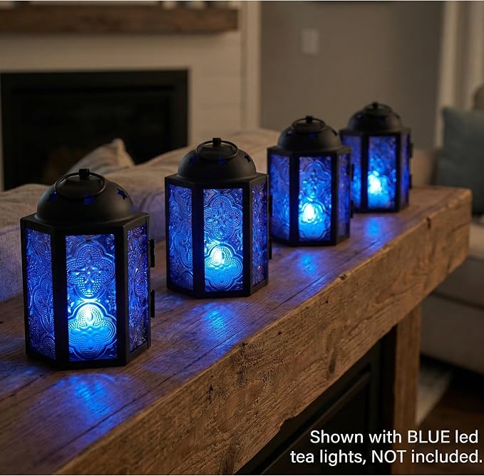 Vela Lanterns Decorative Indoor Mini Candle Holder Centerpieces, Cobalt
