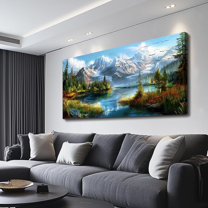 FUHAIHUA Canvas Wall Art For Living Room Large Wall Decor For Office Modern Bedroom Decoration Mountain Rivers Landscape Pictures Farmhouse Painting Artwork Wall Mural Aesthetic Home Decor 30x60 In