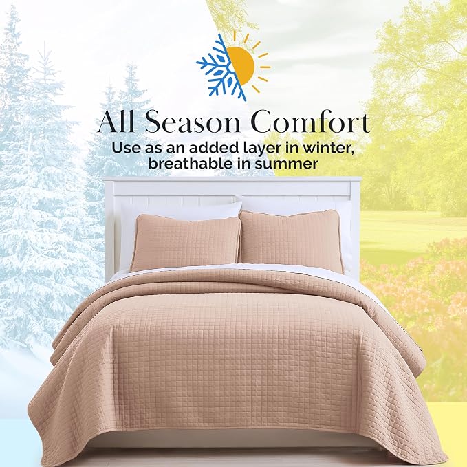Southshore Fine Living, Inc. Twin Quilt Bedding Set, Stitched Soft Brushed Microfiber Blush Pink Quilt, Twin Coverlet Bedspread, Wrinkle & Pet Hair Resistant Bedding, Easy Care, 1 Pillow Sham, Blush