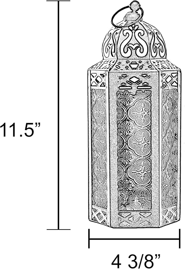 VELA LANTERNS 10.5" White Moroccan Lamp Lantern Decorative Candle Holder for Ramadan Decorations, Indoor Home Decor, Outdoor Patio or Porch, Weddings, Green Glass, Medium