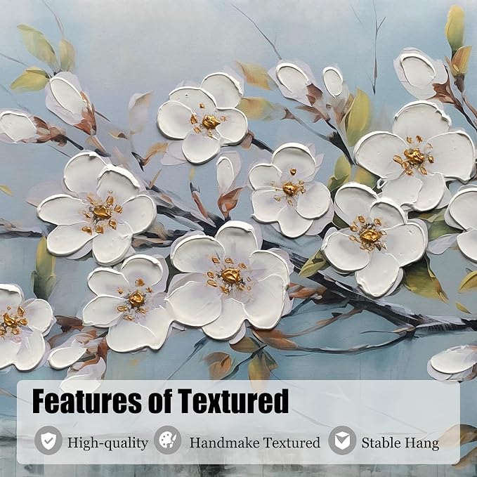 Anolyfi Cherry Blossom Flowers Textured Wall Art for Living Room 48"x24" | HD Print and Hand-painted Textured, Easy to Hang,Durable Colorfast, Floral Wall Art for Dining Room Hallway Office Home Decor