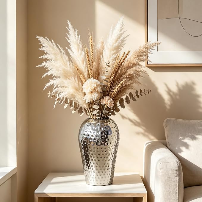 Hosley 10 Inch High Hammered Iron Vase - Handcrafted by Artisans Using Centuries-Old Hammer Pattern Techniques for Floral Arrangements Rustic Charm and Cultural Richness in Your Home Decor Embrace