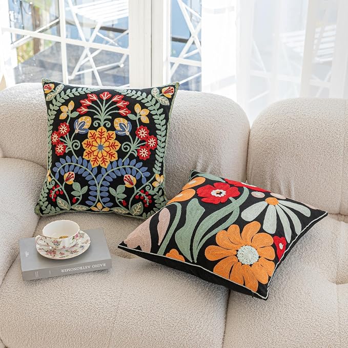 YIcabinet Pack of 2 Throw Pillow Covers,Leaf Snowflake Embroidered Pillow Case Soft Decorative Pillowcases for Home Sofa Couch 18x18 Inch