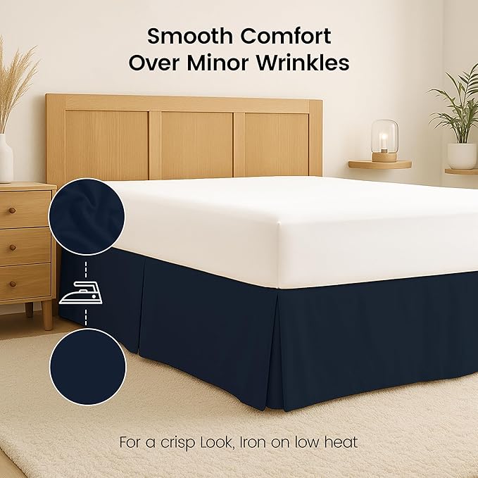 Twin Bed Skirt, Hides Under-Bed Storage 15 Inch Drop, Pleated, Navy | Easy Fit Design, Shrinkage & Fade Resistant, Hotel Style, Microfiber Durable Fabric, Machine Washable