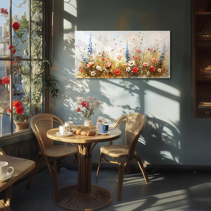 SERIMINO Spring Wildflower Wall Decor, Flower Market Artwork 24X48 Inch | Country Wall Art, Spring Wildflower Canvas Prints, Living Room Bedroom Home Decor, Ready To Hang, Fade-resistant Inks