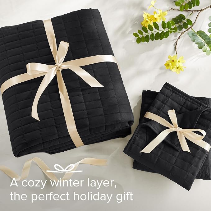 Comfort Spaces Kienna King Quilt Bedding Set 3 Piece, 104"x90" Black | Soft Cozy Lightweight Summer Coverlet Cal King, Quilted Bedspreads Extra Layer, Modern Casual Bedroom Decor, OEKO-TEX
