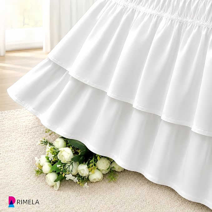 RIMELA Ruffle Bed Skirt Warm White King 18 Inch Drop, Elastic Wrap Around Bed Skirts King Size, Easy to Install Dust Ruffle, Machine Washable Soft Fabric, Multi Ruffle Bedskirt