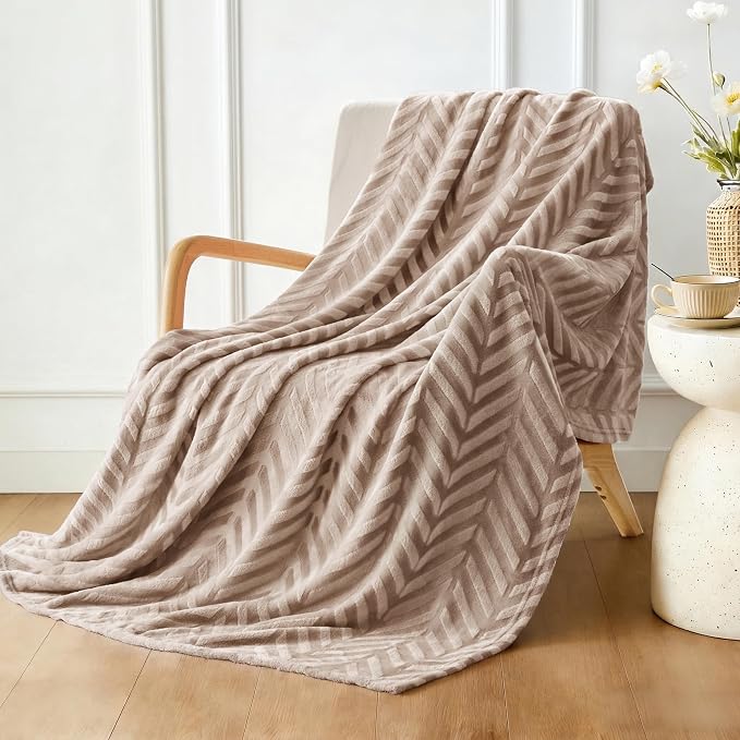 Whale Flotilla Flannel Fleece Throw Blanket for Couch, Champagne | Lightweight Breathable Soft Sofa Throws, Plush Fluffy Chevron Design Decorative Blankets for All Season, 50x60 Inch