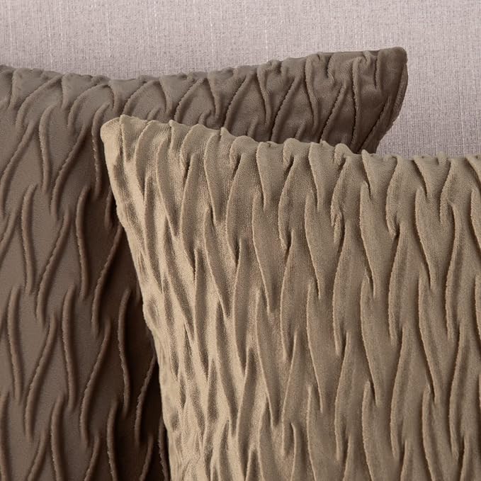 MADIZZ Set of 2 Super Soft Velvet Decorative Throw Pillow Covers 22x22 inch Light Brown Square with Texture Luxury Style Cushion Case Pillow Shell for Sofa Bedroom