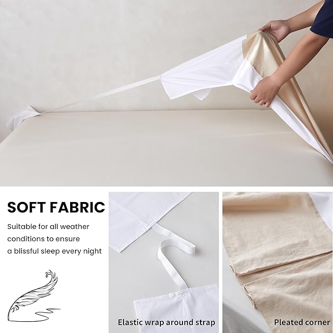 BISELINA French Linen Wrap Around Bed Skirt with Pleated Corner 14-Inch Tailored Drop Natural Flax Cotton Blend Basic Soft Cozy (14" King, Linen)