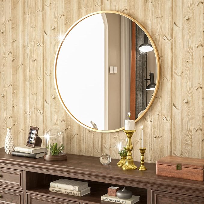 HARRITPURE Round Mirror 23.6" Gold Wall Mounted Circle Mirror with Aluminum Alloy Frame Modern Design for Bathroom, Living Room, Vanity, Bedroom, Entryway