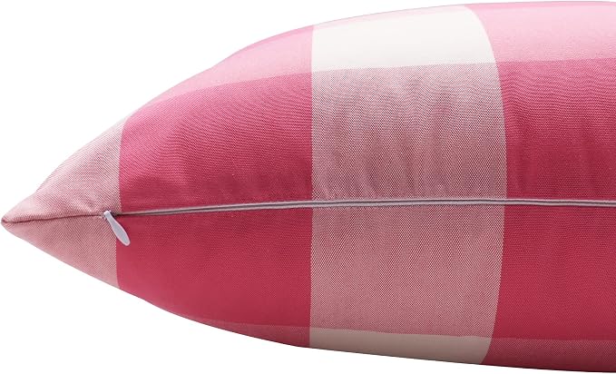 Valentines Day Decorative Throw Pillow Covers Pink and White Buffalo Check Plaid Cushion Cases 16 x 16 in Pack of 2 Farmhouse Decor for Couch Sofa Bedroom Patio Outdoor