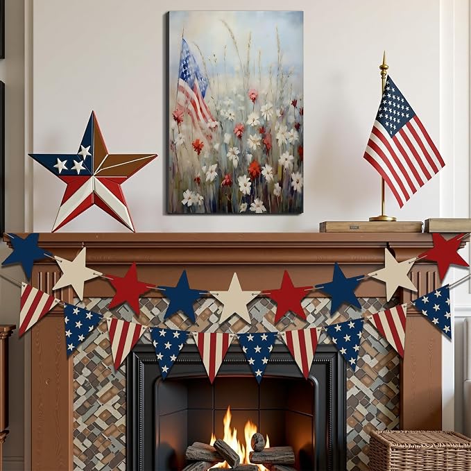 Framed American Flag Military Wall Art, Patriotic Veteran Canvas Art Pictures, USA Hero Wall Decor, Made in USA Ready to Hang for Office Man Cave Garage