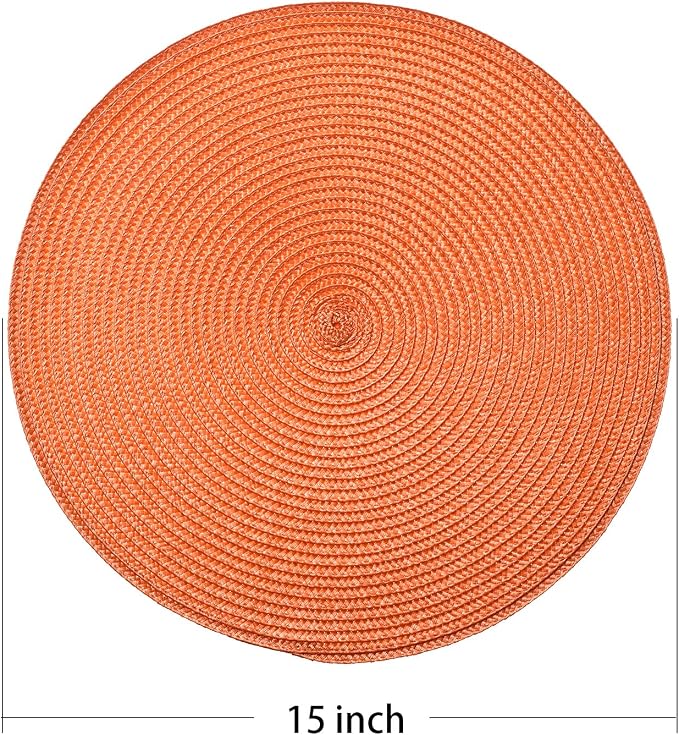 AHHFSMEI Round Placemats Set of 6 Heat Resistant Washable Non-Slip Woven Braided Table Mats for Dining Table Kitchen & Home Decor (Orange)