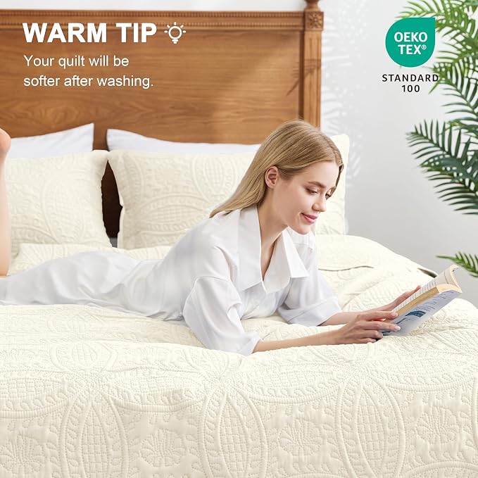Love's cabin King Size Quilt Bedding Set Beige Bedspreads - Bed Summer Lightweight Bedspread Comforter - Coin Pattern Bedding Coverlet for All Season - 3 Pieces (1 Quilt, 2 Pillow Shams)