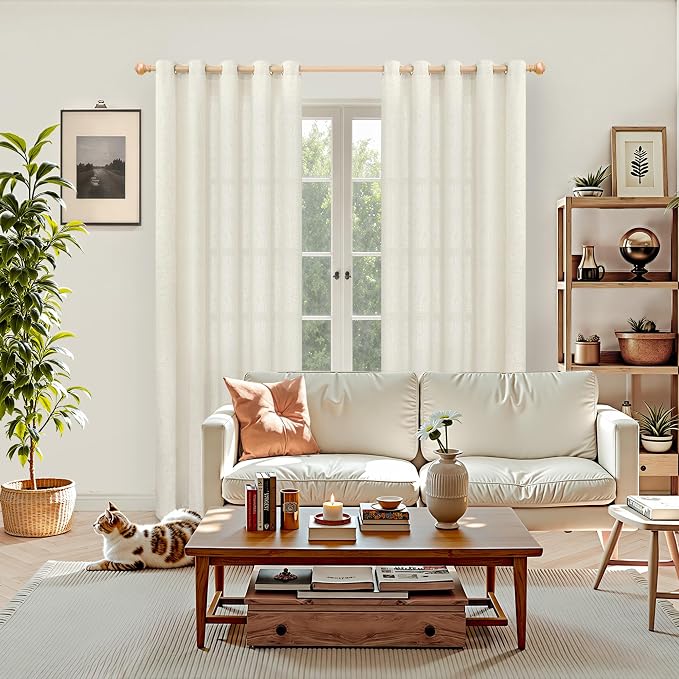 YoungsTex 60 Inch Wide Linen Curtains 84 Inch Length 2 Panels Light Filtering Grommet Living Room Curtains Privacy Rustic Window Drapes for Bedroom Dining Room, 60 X 84 Inch