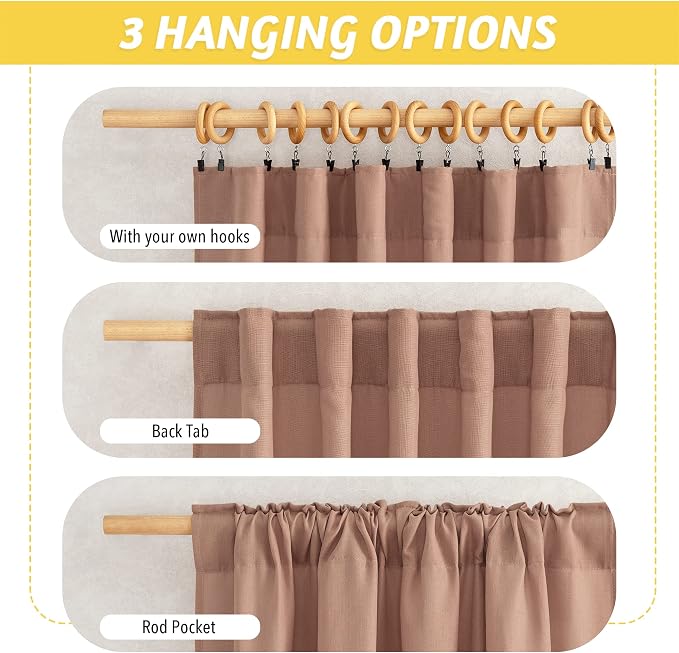 NICETOWN Terracotta Thick Linen Curtains for Bedroom, Rod Pocket & Back Tab Flax Window Treatments Privacy Assured Not See in with Light Filtering for Nursery/Living Room, W55 x L95, 2 Pieces