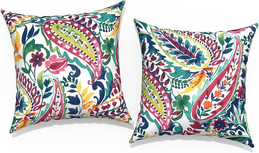 Outdoor Pillow Covers for Patio Furniture 20x20 Inch, Decorative Patio Throw Pillow Covers Set of 2, Modern Square Cushion Cases for Porch Garden Home Office, Vigour Paisley