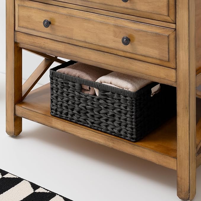 GRANNY SAYS Storage Baskets for Organizing, Waterproof Black Basket, 1-Pack | Handwoven Wicker Storage Basket for Shelves, Large Wicker Baskets for Organization,Decorative Basket,Woven Basket for Storage