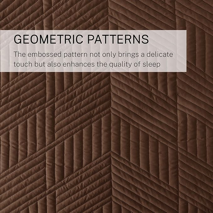 Exclusivo Mezcla Ultrasonic Twin Quilt Bedding Set, Brown | Lightweight Bedspreads, Soft Microfiber, Modern Geometric Coverlet, All Season Bed Cover, 1 Quilt and 1 Pillow Sham