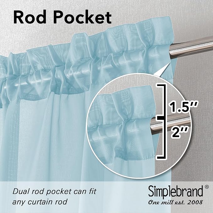 Simplebrand Sky Blue Sheer Curtains 72 Inches Long 2 Panels for Living Room, Rod Pockets Airy Window Treatments Voile Sheer Black Curtains Panels Lightweight for Front Back Patio Glass Door, 42" Width