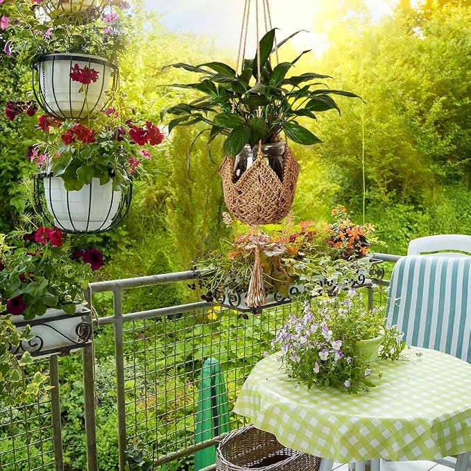 Macrame Plant Hangers Jute Crochet Plant Hanger Indoor with 2 Hooks Hanging Planter Basket Flower Pots Holder for Boho Home Décor 2Pcs