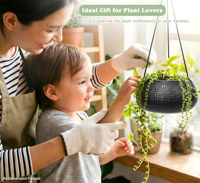 8 Inch Hanging Planter for Indoor Plant, Ceramic Black Flower Pot
