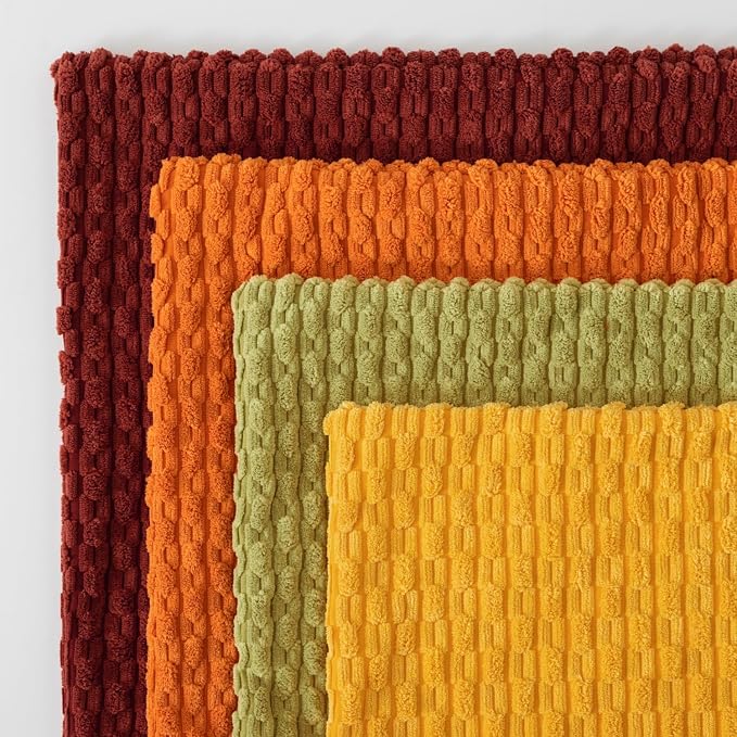 Kevin Textile Spring Decorative Pillow Covers 20x20 Inch Set of 4 Soft Boho Corduroy Throw Pillow Cases Mix and Match Colors Plush Texture Pillows for Sofa Couch Bedroom Home Decor Cream Green/Orange