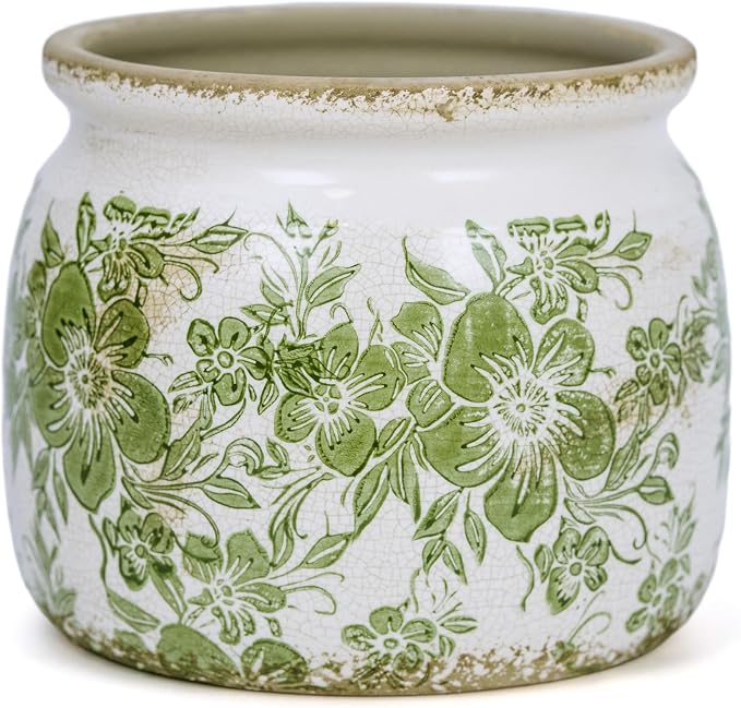Dosayes Vintage Plant Pot,6.29 inch Green Ceramic Flower Pot with Drainage