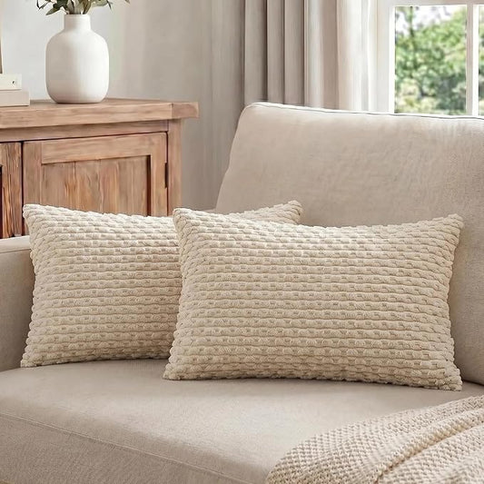 Fancy Homi 2 Packs Tan Decorative Throw Pillow Covers 12x20 Inch for Couch Bed Sofa, Modern Farmhouse Boho Home Decor, Soft Cute Plush Corduroy Cushion Case 30x50 CM