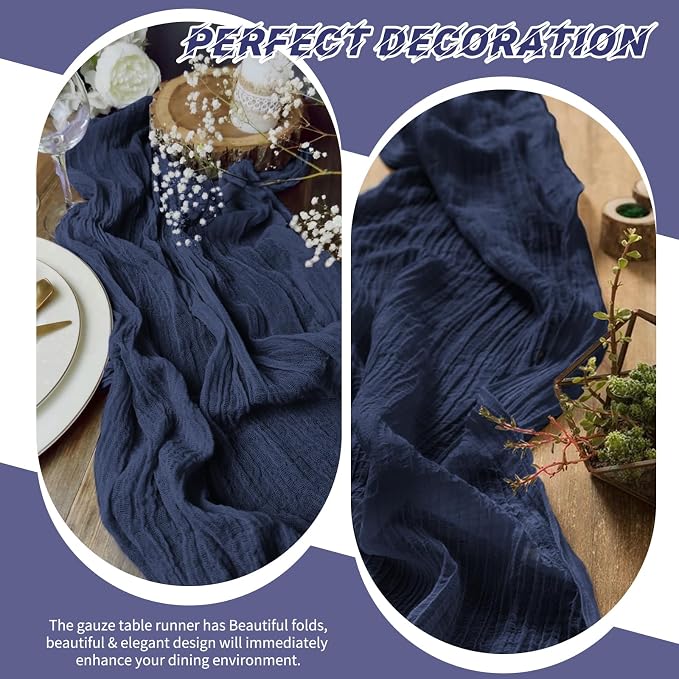 10 Pack Navy Blue Cheesecloth Table Runner 17x108 Inch Boho Gauze Cheese Cloth Table Runners for Wedding Party Baby Shower Birthday Home Decor