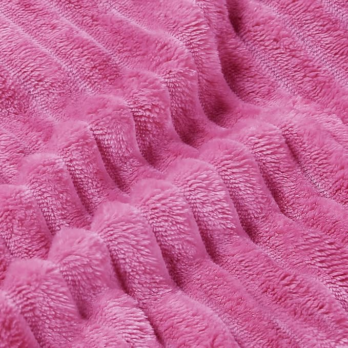 BEDELITE Ribbed Jacquard Hot Pink Fleece Twin Blanket for Bed, 60x80 Inch | Soft Warm Decorative Fluffy Blanket, Cozy Plush Lightweight Fuzzy Throw Blanket for Couch Sofa Room Decor, Gift for Women