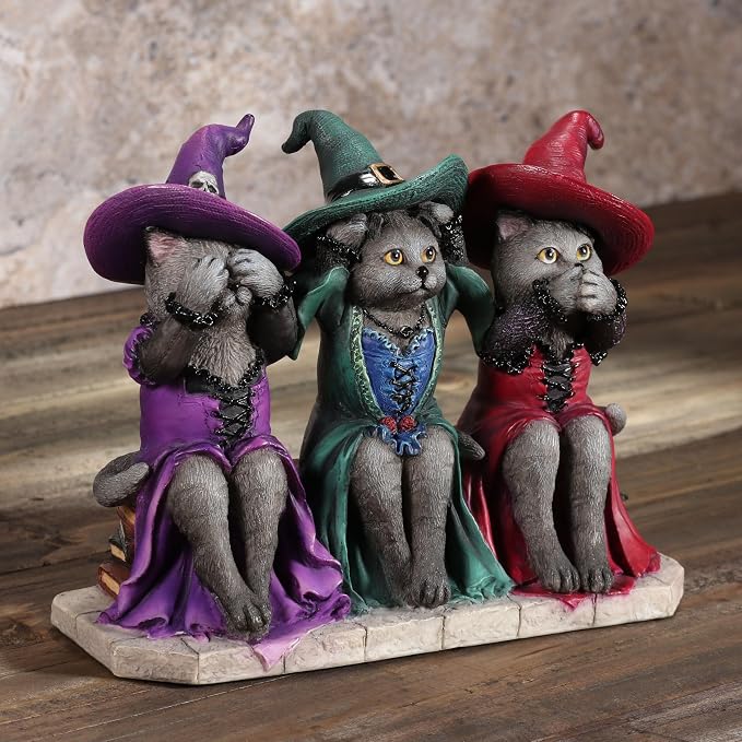 Veronese Design 4 7/8 Inch See No Evil Hear No Evil Speak No Evil Witch Cats Resin Animal Collectible Figurine