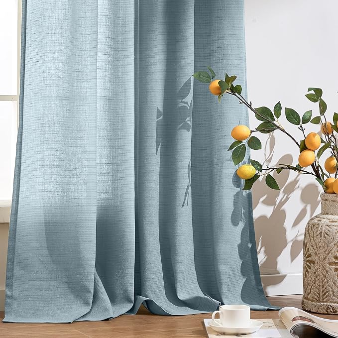 jinchan Custom Size Curtain Blue Linen Blend Curtain 1 Panel for Bedroom Living Room, Light Filtering Farmhouse Drape with Rod Pocket Back Tab (Blue)
