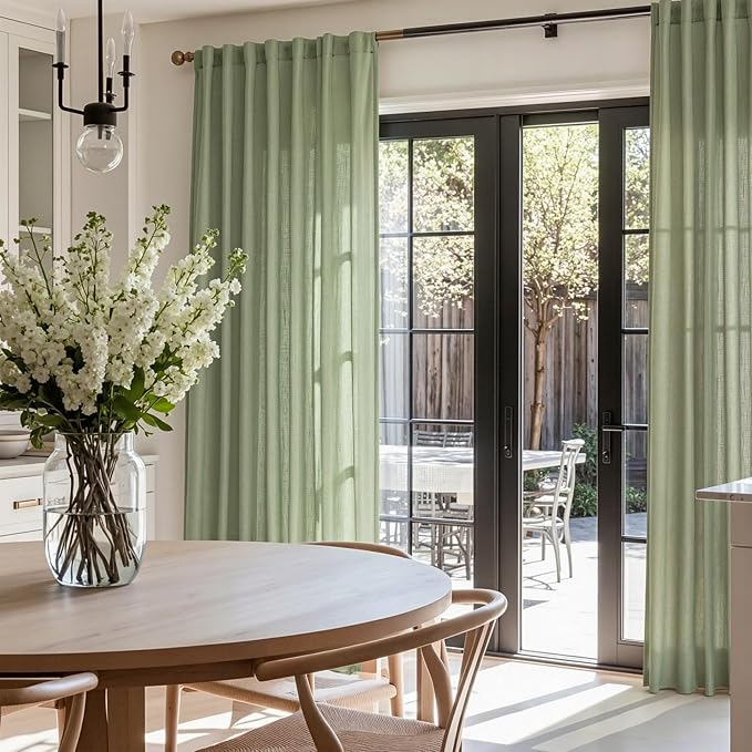 MYSKY HOME Sage Green Curtains 96 Inches Long for Living Room Sliding Glass Door Semi Sheer Drapes Light Filtering Window Treatments Soft Farmhouse Style Privacy Protect Back Tab, 50" x 96", 2 Panels