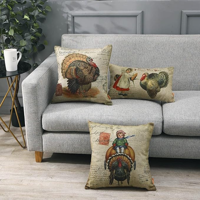 Thanksgiving Throw Pillow Covers 18x18 inches for Autumn Decorations Farmhouse Turkey Decorative Cushion Case Fall Decor Pillowcase Sofa Couch CC1831