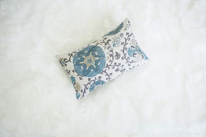 Mika Home Pack of 2 Jacquard Circle Floral Oblong Throw Pillow Covers Cream Blue