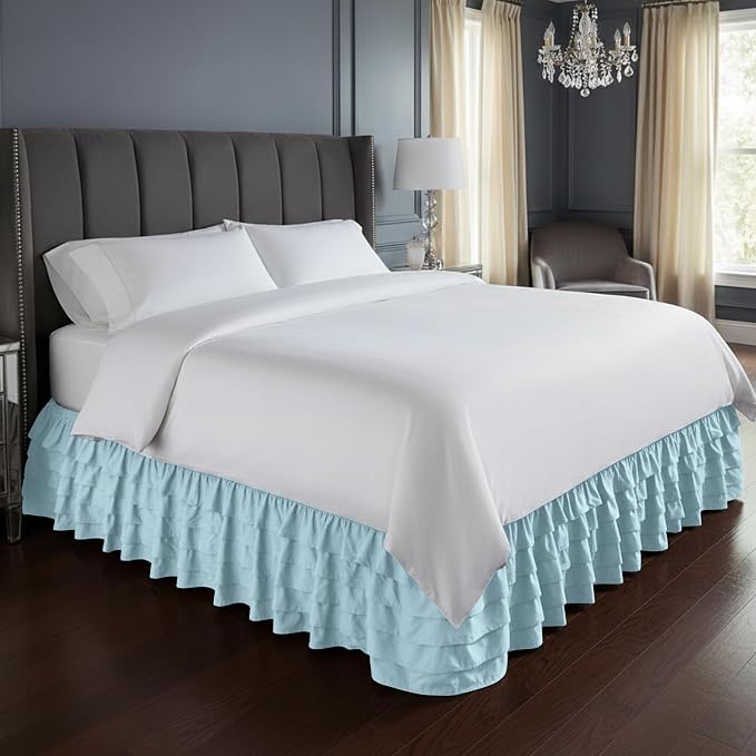Elegant Comfort Luxurious Premium Quality 1500 Thread Count Wrinkle and Fade Resistant Egyptian Quality Microfiber Multi-Ruffle Bed Skirt - 15inch Drop, King, Aqua Blue